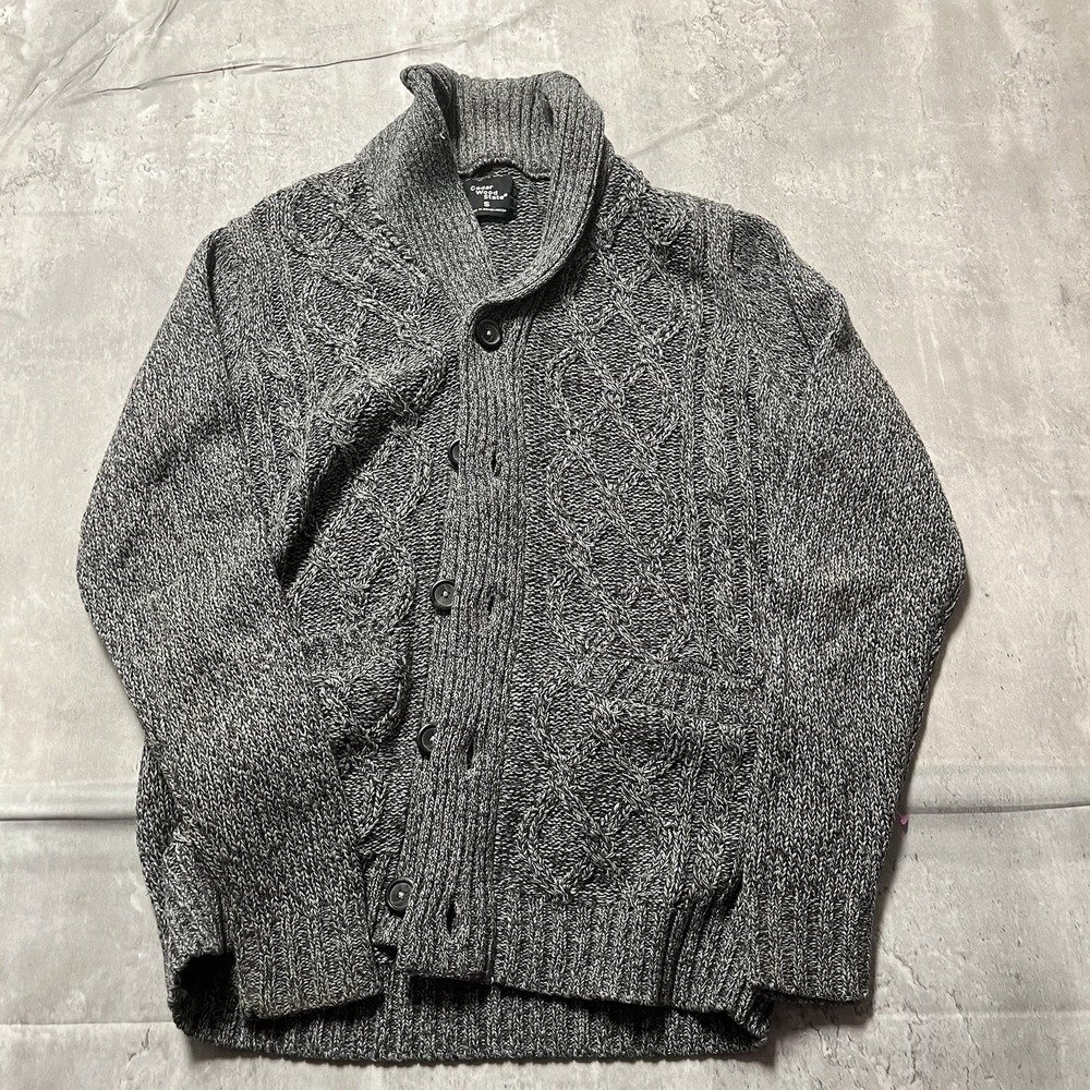 Cedar Wood State Men's Cardigan Sweater Shawl Collar Cable Knit Gray Size S